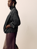 Denim Bubble Hem Biker Jacket