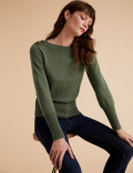 Boat Neck Long Sleeve Jumper with Wool