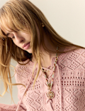 Cotton Blend Pointelle Tie Neck Jumper