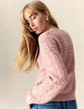 Cotton Blend Pointelle Tie Neck Jumper