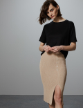 Linen Blend Textured Knitted Midi Skirt