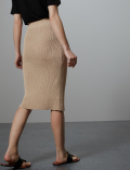 Linen Blend Textured Knitted Midi Skirt