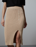 Linen Blend Textured Knitted Midi Skirt