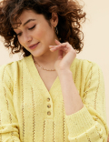 Cotton Rich Pointelle V-Neck Jumper