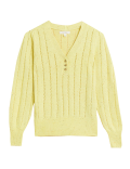 Cotton Rich Pointelle V-Neck Jumper