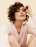 Cotton Rich Pointelle V-Neck Jumper