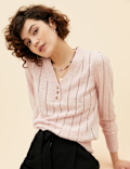 Cotton Rich Pointelle V-Neck Jumper