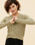 Cotton Rich Pointelle V-Neck Jumper