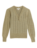 Cotton Rich Pointelle V-Neck Jumper