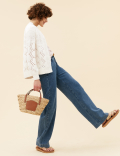 Cotton Rich Pointelle Relaxed Cardigan