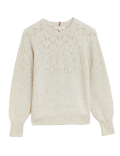 Cotton Blend Pointelle Crew Neck Jumper