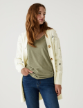 Embroidered Belted Cardigan with Wool