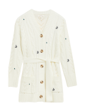 Embroidered Belted Cardigan with Wool