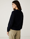 Textured V-Neck Cardigan with Wool
