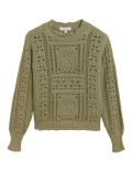 Pure Cotton Crochet Crew Neck Jumper