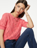 Pure Cotton Textured Round Neck Knitted Top
