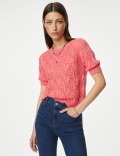 Pure Cotton Textured Round Neck Knitted Top