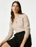 Cotton Rich Ribbed Collared Jumper