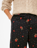 Satin Floral Print Wide Leg Trousers