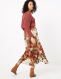 Floral Print Fit & Flare Maxi Skirt