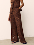Cotton Embroidered Wide Leg Trousers