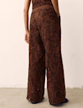Cotton Embroidered Wide Leg Trousers