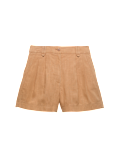 Linen Blend High Waisted Pleat Front Shorts