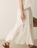 Pure Cotton Pintuck Lace Maxi A-Line Skirt