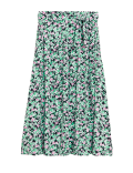 Jersey Floral Belted Midi A-Line Skirt