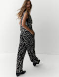 Embroidered Metallic Wide Leg Trousers