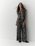 Embroidered Metallic Wide Leg Trousers