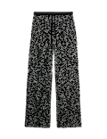Embroidered Metallic Wide Leg Trousers