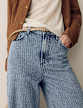 High Waisted Striped Wide Leg Turn Up Jeans