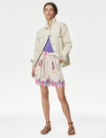 Linen Rich Printed High Waisted Shorts