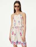 Linen Rich Printed High Waisted Shorts