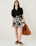 Linen Rich Printed High Waisted Shorts