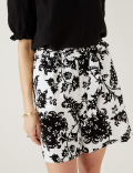 Linen Rich Printed High Waisted Shorts