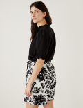 Linen Rich Printed High Waisted Shorts