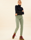 Pure Cotton Belted Tapered Trousers