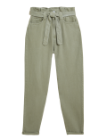 Pure Cotton Belted Tapered Trousers