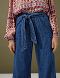 Denim Belted Wide Leg Trousers