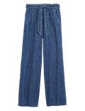 Denim Belted Wide Leg Trousers