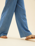 Denim Belted Wide Leg Trousers