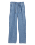 Denim Belted Wide Leg Trousers