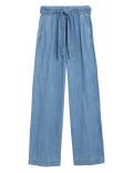 Denim Belted Wide Leg Trousers