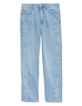 Printed Straight Leg Ankle Grazer Jeans