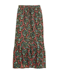 Printed Button Front Midaxi A-Line Skirt