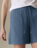 Pure Cotton Textured High Waisted Shorts