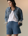 Pure Cotton Textured High Waisted Shorts