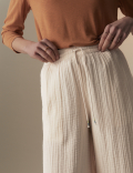 Pure Cotton Textured Wide Leg Trousers